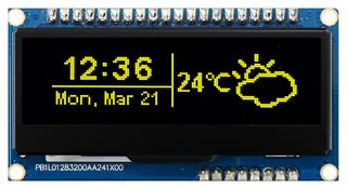 MIDAS DISPLAYS MDOB128032FCV-YM Graphic OLED, 128 x 32 Pixels, Yellow on Black, 3.3V, I2C, Parallel, SPI, 66.5mm x 35mm, -40 °C