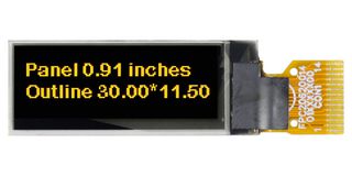 MIDAS DISPLAYS MDOG128032A1V-YI OLED de Gráficos, 128 x 32 Pixels, Amarillo sobre Negro, 3 V, I2C, 30mm x 11.5mm, -40 °C