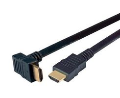 L-COM HDRAZ4-0.5 Audio / Video Cable Assembly, 90° HDMI Plug, HDMI Plug, 19.7 ", 500 mm, Black, HDRAZ4 Series