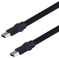 L-COM U3A00003-03M USB Cable, Plastic Armored, Type A Plug to Type A Plug, 0.3 m, 1 ft, USB 3.0, Black