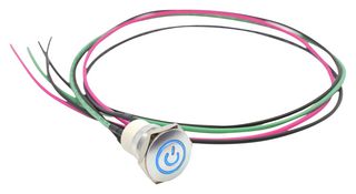 E-SWITCH PVA6LRPW1241 Vandal Resistant Switch, Power Symb Illumination, PVA6 Series, 16 mm, SPST-NO-DM, Off-On, Round