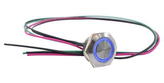 E-SWITCH SV8FW3SS-341 Vandal Resistant Switch, Ring Illuminated, SV8 Series, 25 mm, SPST-NO-DM, Off-(On), Round Flat