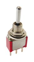 E-SWITCH 100DP1T1B1M2QE Toggle Switch, Miniature, On-None-On, DPDT, Non Illuminated, 100 Series, Panel, Through Hole, 5 A