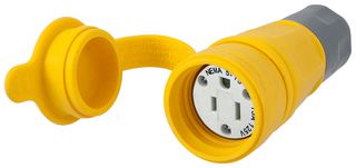 HUBBELL WIRING DEVICES HBL15W47A Power Entry Connector, Power Entry, 15 A, Yellow, TPE (Thermoplastic Elastomer) Body, 125 V