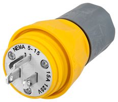 HUBBELL WIRING DEVICES HBL14W47A Power Entry Connector, NEMA 5-15P, 15 A, Yellow, TPE (Thermoplastic Elastomer) Body, 125 V