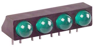 LUMEX SSF-LXH400GD Circuit Board Indicator, Green, 4 LEDs, Through Hole, T-1 3/4 (5mm), 25 mA, 20 mcd