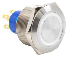 E-SWITCH ULV8F2BSSG301 Vandal Resistant Switch, RI, 3V LED, ULV8 Series, 0.98 ", SPDT, On-(On), Round Flat, Natural