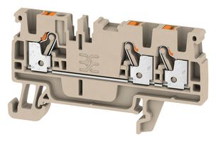 WEIDMULLER 1521740000 DIN Rail Mount Terminal Block, 3 Positions, 28 AWG, 12 AWG, 2.5 mm², Push In, 24 A