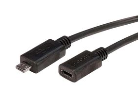 L-COM CSMUMICBX-03M USB Cable, Micro Type B Plug to Micro Type B Receptacle, 300 mm, 11.8 ", USB 2.0, Black