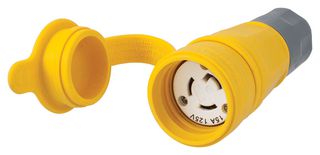 HUBBELL WIRING DEVICES HBL25W47A Power Entry Connector, Power Entry, 15 A, Yellow, TPE (Thermoplastic Elastomer) Body, 125 V