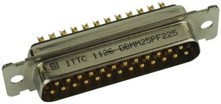 ITT CANNON DBMM25PF225 D Sub Connector, DB25, 25 Contacts, Plug, Solder, DB, DBMM Series, Stainless Steel Body