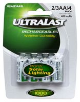 ULTRALAST ULN423AASL Rechargeable Battery, 1.2 V, Nickel Cadmium, 400 mAh, Raised Positive and Flat Negative, 4