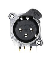 NEUTRIK NC3FAH2-LR-DAE XLR Connector, R/A, 3 Contacts, Receptacle, Panel PCB Mount, Gold Plated Contacts, Plastic Body