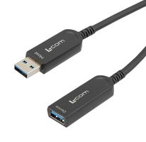 L-COM AOC-U31AMAF-BC-015 USB Cable, USB Type A Plug to USB Type A Receptacle, 15 m, 49.21 ft, USB 3.1, Black