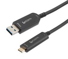 L-COM AOC-U31AMCM-BC-015 USB Cable, USB Type A Plug to USB Type C Plug, 15 m, 49.21 ft, USB 3.1, Black
