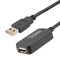 L-COM CAU2AEXT-MF-5M USB Cable, USB Type A Plug to USB Type A Receptacle, 5 m, 16.4 ft, USB 2.0, Black