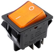 E-SWITCH RB242D1021-127 Rocker Switch, Off-None-On, DPST, Illuminated, Panel, Snap-In, RB2 Series