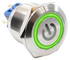 E-SWITCH PV8F2Y0SS-331-M11 Vandal Resistant Switch, Ring Illumination, PV8 Series, 0.98 ", SPDT-DB, Off-(On) / On-(Off)