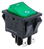 E-SWITCH RB242D102R-137 Rocker Switch, 250V Lamp, Off-None-On, DPST-NO, Illuminated, Panel, Snap-In, RB2 Series