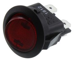 E-SWITCH RR812C1000-116 Rocker Switch, Off-On, DPST, Illuminated, Panel Mount, Red, RR8 Series