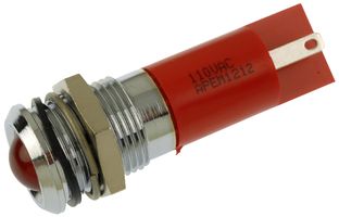 APEM Q14P1CXXR110E LED Panel Mount Indicator, Prominent Bezel, Red, 110 VAC, 14 mm, 6 mA, 80 mcd, IP67