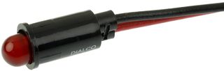 DIALIGHT 559-0102-003F LED Panel Mount Indicator, Snap-in, Red, 5 VDC, 6.4 mm, 13 mA, 2 mcd, Not Rated