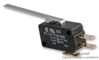 HONEYWELL V7-1A17D8-048 Microswitch, Miniature, Straight Lever, SPDT, Quick Connect, 5 A