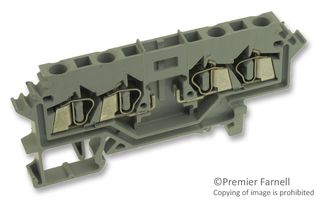 WAGO 280-609 DIN Rail Mount Terminal Block, 4 Positions, 28 AWG, 14 AWG, 2.5 mm², Clamp, 10 A