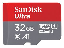 SANDISK SDSQUAR-032G-GN6MA Flash Memory Card, MicroSDHC Card, UHS-1, Class 10, 32 GB, Ultra microSDHC Series