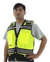 MAJESTIC 75-3237/X4 Safety Vest, High Visibility, Surveyor, Mesh, Polyester, X4 Large, Yellow