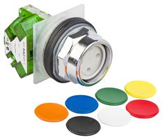 SCHNEIDER ELECTRIC 9001KR2UH5 Industrial Pushbutton Switch, Harmony 9001K Series, 30 mm, SPST-NO, Momentary, Round, Multicolour