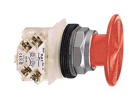 SCHNEIDER ELECTRIC 9001KR5RH6 Industrial Pushbutton Switch, Harmony 9001K Series, 30 mm, SPST-NC, Momentary, Mushroom, Red