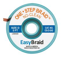 EASYBRAID OS-D-5AS Desoldering Braid, Antistatic, Oxide Free Copper, 0.1 " x 5 ft, One Step Series, 25 Pack