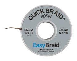EASYBRAID Q-A-100 Desoldering Braid, Oxide Free Copper, 0.025 " x 100 ft, Quick Braid Series
