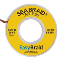 EASYBRAID S-B-5AS Desoldering Braid, Antistatic, Oxide Free Copper, 0.05 " x 5 ft, Sea Braid Series, 25 Pack