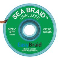 EASYBRAID S-C-5AS Desoldering Braid, Antistatic, Oxide Free Copper, 0.075 " x 5 ft, Sea Braid Series, 25 Pack