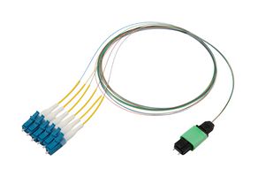 L-COM FCA-MMS106A01P Fiber Optic Cable, Singlemode, 6 Fibers, 9µm / 125µm, MPO Plug to LC, 3.3ft