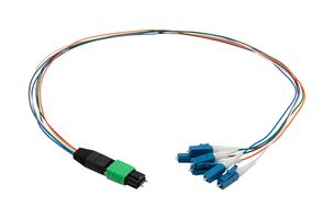 L-COM FCA-MMS106A90P Fiber Optic Cable, Singlemode, 6 Fibers, 9µm / 125µm, MPO Plug to LC, 19.7"