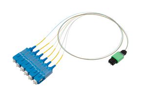 L-COM FCA-MMS106D00P Fiber Optic Cable, Singlemode, 6 Fibers, 9µm / 125µm, MPO Plug to SC, 19.7"