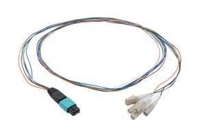 L-COM FCA-MMS206591P Fiber Optic Cable, Multimode, 6 Fibers, 50µm / 125µm, MPO Plug to LC, 3.3ft