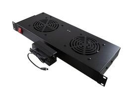 L-COM LC1UFNSH2UL12DC Fan Unit, Rack Mount, 2 Fans, 260.9 CFM, 12 VDC, 1U, Steel, Black, 1.75" H x 19" W x 6.69" D