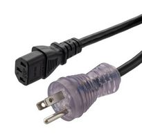 L-COM PCH01CZ8-LED-01F Mains Power Cord, 18AWG, NEMA 5-15P to IEC 60320 C13, 2.48 m, 10 A, 125 V, Black