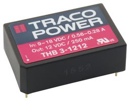 TRACO POWER THB 3-1212 Isolated Through Hole DC/DC Converter, Medical, DIP, 2:1, 3 W, 1 Output, 12 V