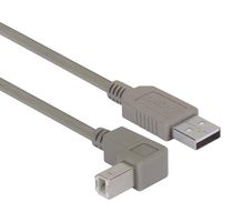 L-COM CAA-90DB-2M USB Cable, Type A Plug to 90° Type B Plug, 2 m, 6.6 ft, USB 2.0, Gray