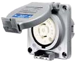 HUBBELL WIRING DEVICES HBL2430SW Power Entry Connector, Power Entry, 20 A, Grey, PBT (Polybutylene Terephthalate) Body, 480 V