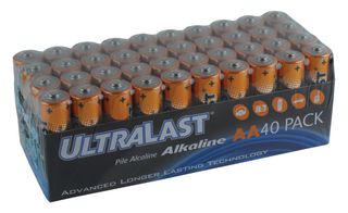 ULTRALAST UL40AAVP Battery, 1.5 V, AA, Alkaline, 2.2 Ah, Raised Positive and Flat Negative, 40