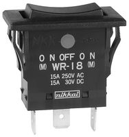 NKK SWITCHES WR18AF Rocker Switch, (On)-Off-(On), SPDT, Non Illuminated, Panel Mount, Black, WR Series