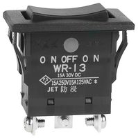 NKK SWITCHES WR13AT Rocker Switch, On-Off-On, SPDT, Non Illuminated, Panel Mount, Black, WR Series