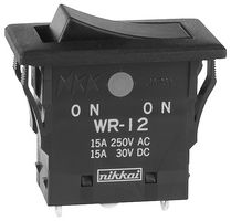 NKK SWITCHES WR12AS Rocker Switch, On-None-On, SPDT, Non Illuminated, Panel Mount, Black, WR Series