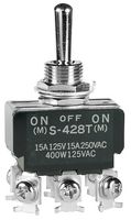 NKK SWITCHES S428T Toggle Switch, (On)-Off-(On), DPDT, Non Illuminated, S Series, Panel Mount, 15 A